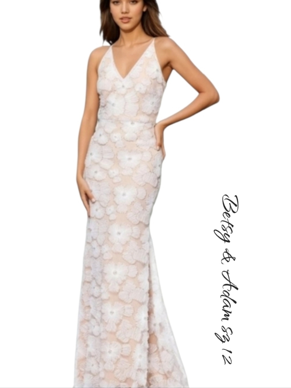 NWT Betsy & Adam Prom Embellished Floral Soutache Backless Maxi Dress Sz 12